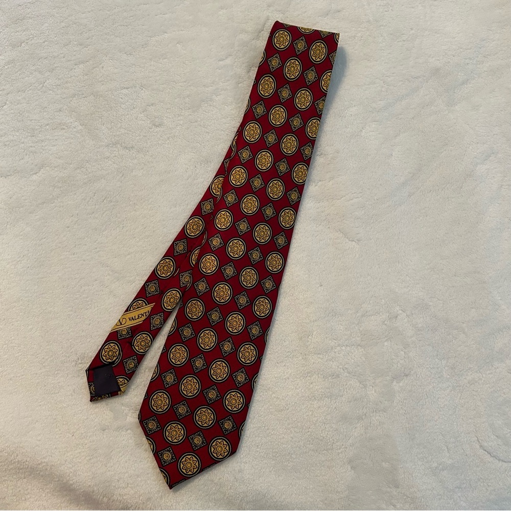 Valentino Cravate Red and Gold Medallion Silk Tie